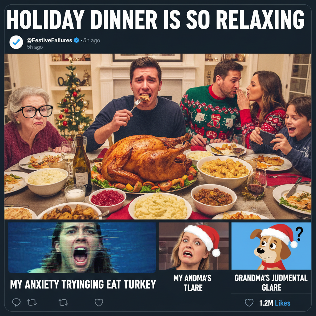 Holiday dinner is 50% food, 50% family drama, and 100% someone asking why you're still single.