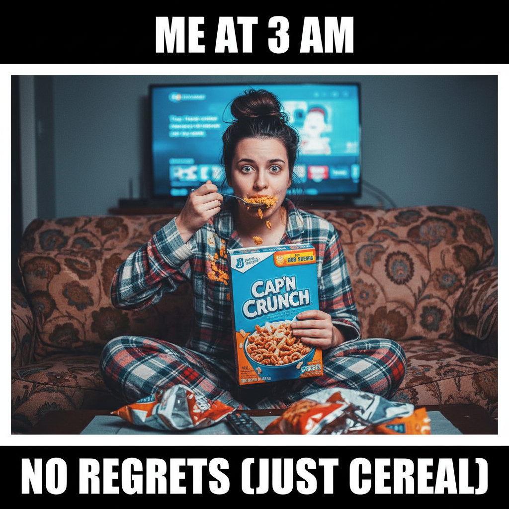 My New Year's Resolution was 'eat healthier.' I'm currently eating cereal directly from the box.