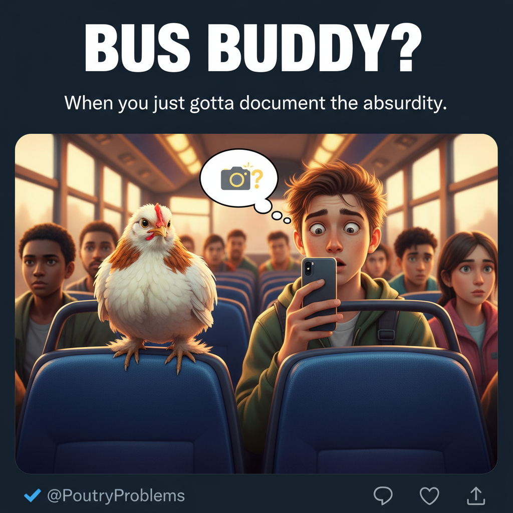 Someone's pet chicken just boarded my bus. I have so many questions. #PublicTransport