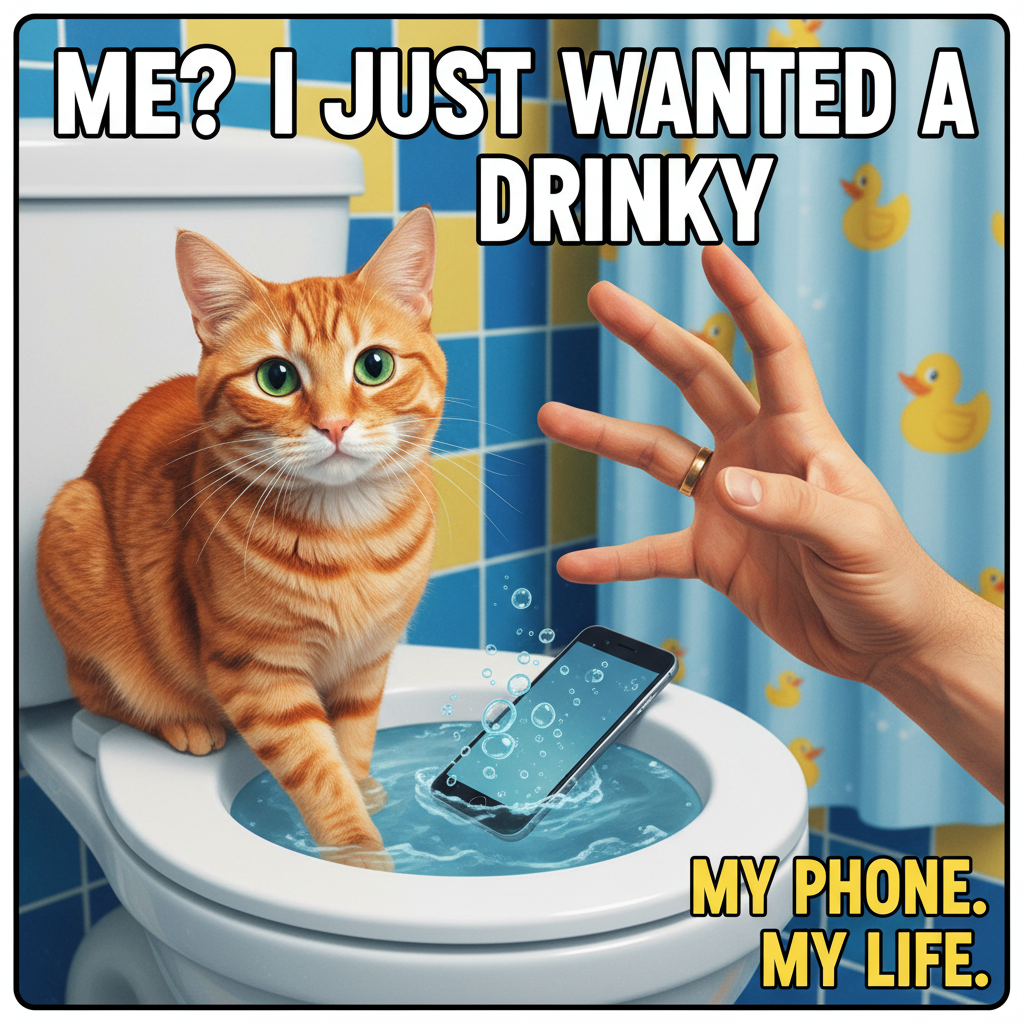 My cat just knocked my phone into the toilet. Again. Still love her though. #PetLife