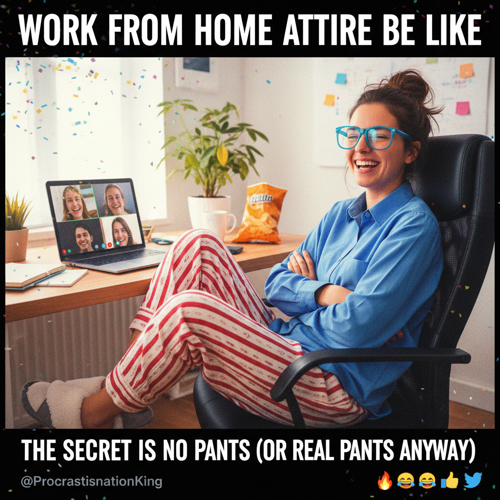 My 'work from home' outfit is 50% professional, 50% pajamas. The camera only sees the top half.