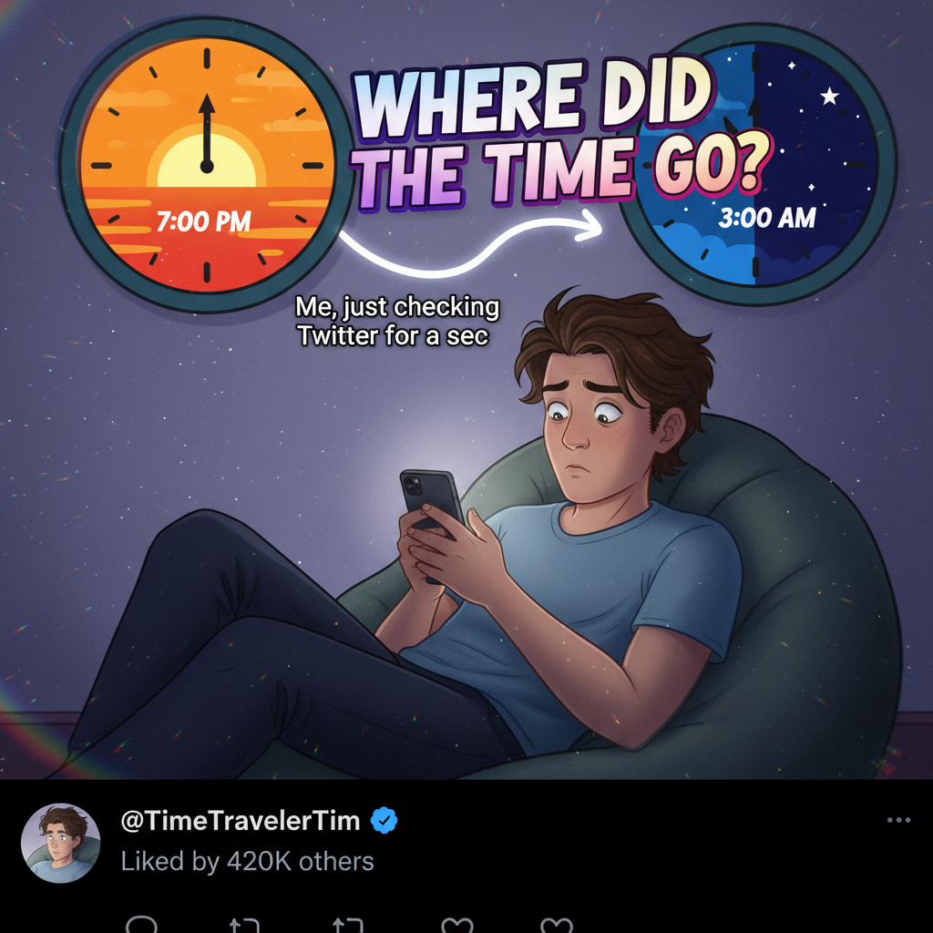 Me: 'Just 5 more mins on TikTok.' *An hour later* My brain: 'You're still here?'