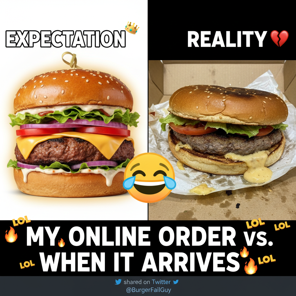 Ordered a gourmet burger, got something that looks like it lost a fight. 💀