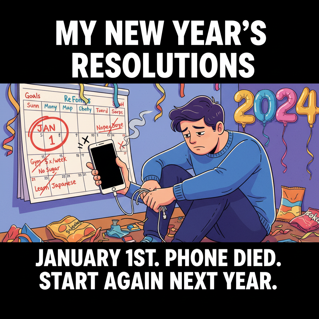 My New Year's resolution lasted longer than my phone battery. Which was 3 hours.