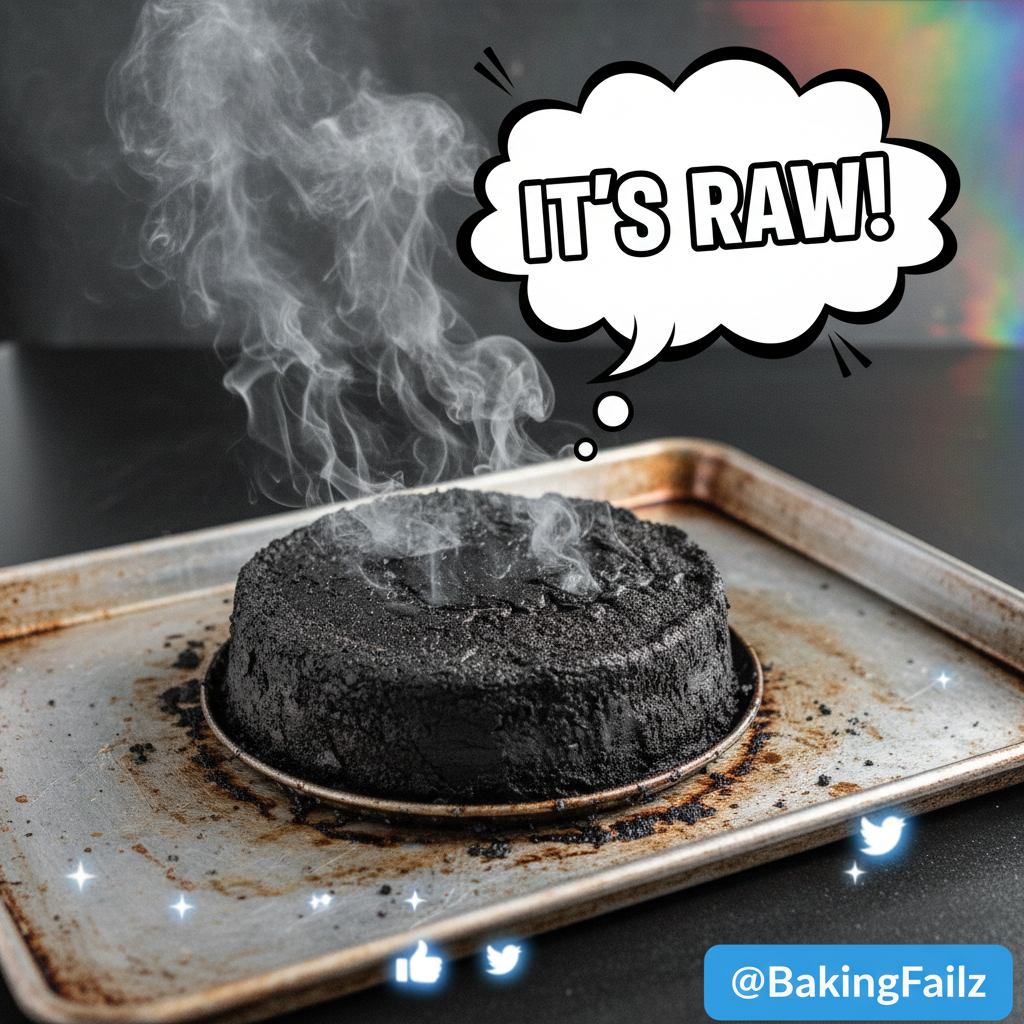 Tried to bake a cake, ended up with a charcoal briquette. Gordon Ramsay would weep. 😭