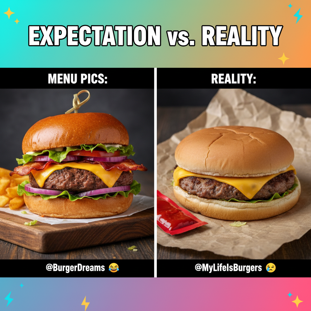 Ordered a gourmet burger. Got a sad patty between two buns. My disappointment is immeasurable.