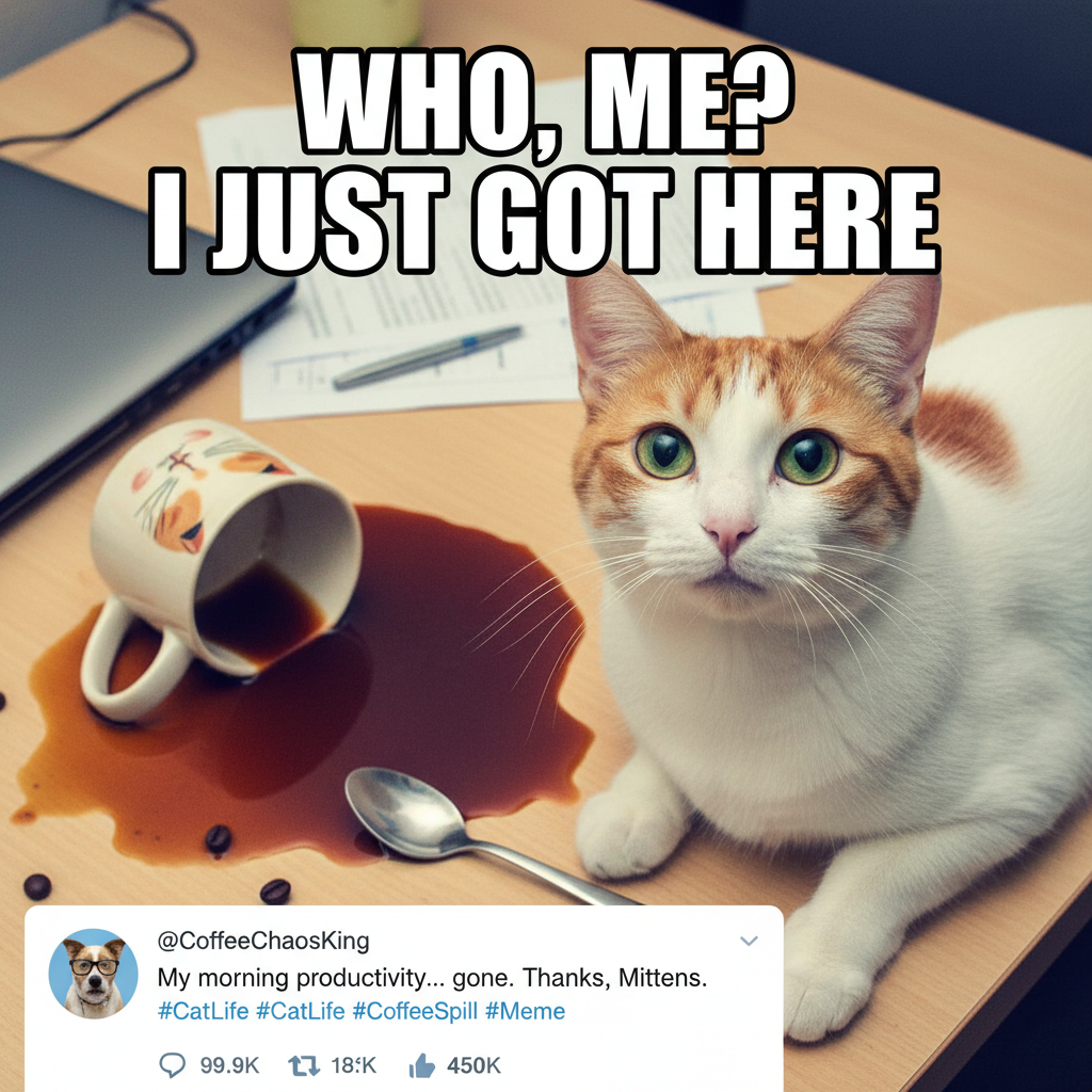 My cat just knocked my coffee over to get attention. I'm late. I still love him.