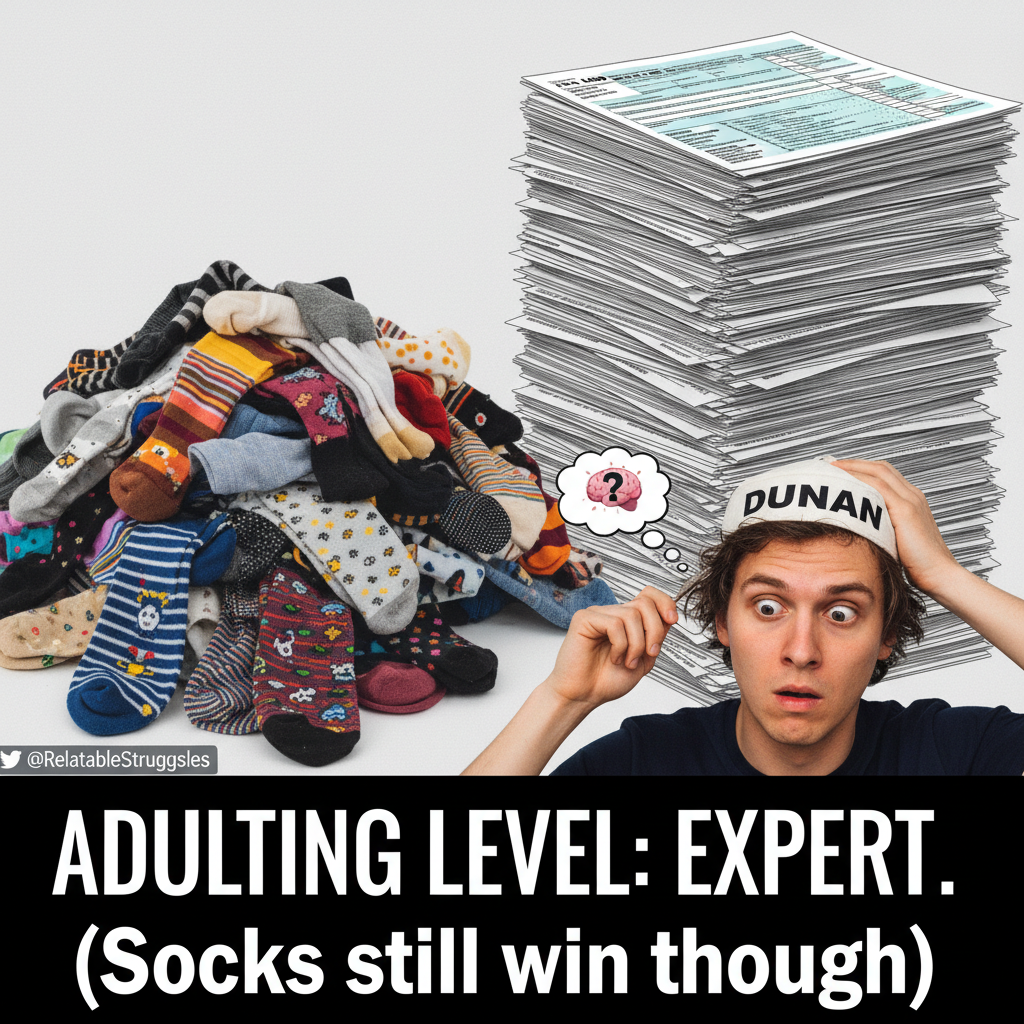 Adulting is just making sure you have enough clean socks and pretending you know what taxes are.