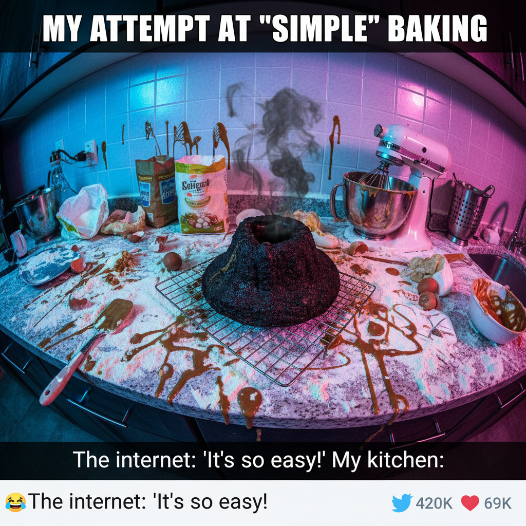 Attempted to make a 'simple' cake. Now my kitchen looks like a flour bomb exploded.