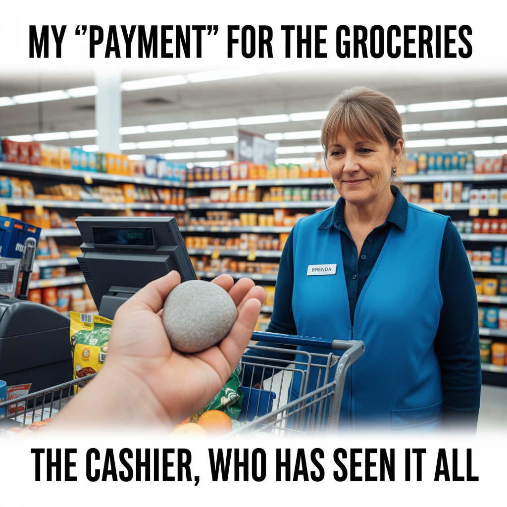 My toddler just tried to pay for groceries with a rock. The cashier didn't even flinch.