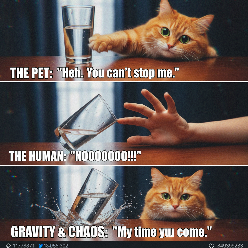 My pet just stared into my soul while slowly pushing a glass off the table. They know what they're doing.