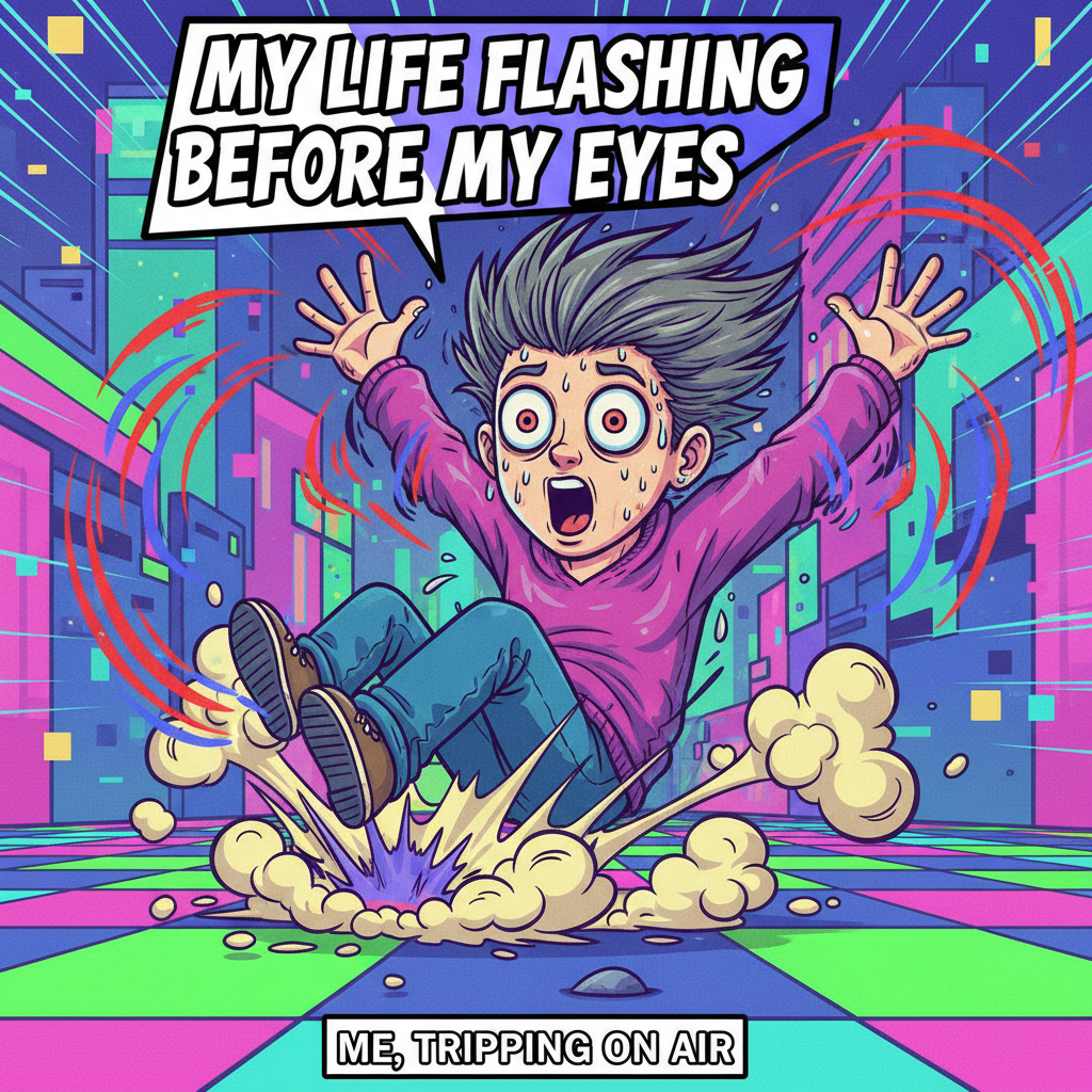 Me trying to use anime logic in real life: *falls dramatically after tripping on air*