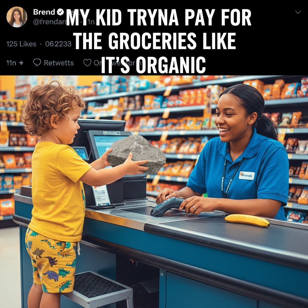 My toddler just tried to pay for groceries with a rock. I'm not even mad.