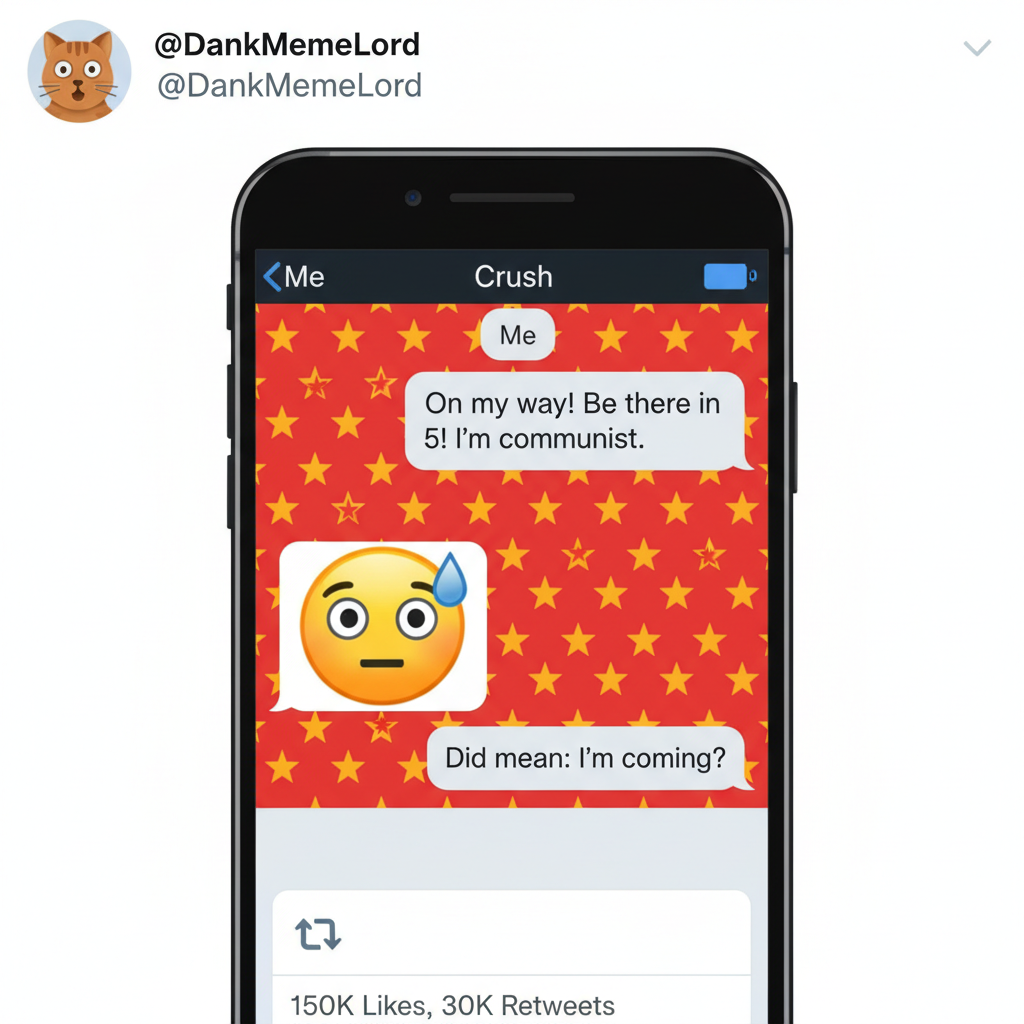 Autocorrect changed 'I'm coming' to 'I'm communist.' My boss is now very confused.