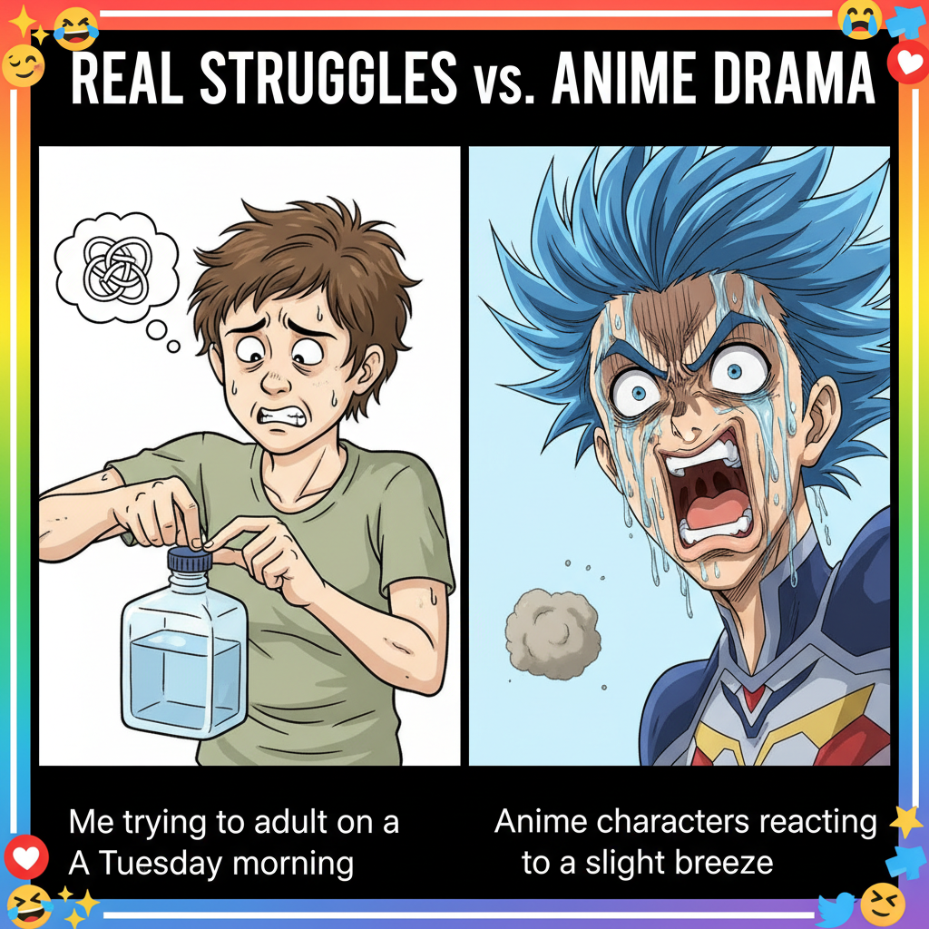 Me trying to adult vs. how anime characters react to minor inconveniences.