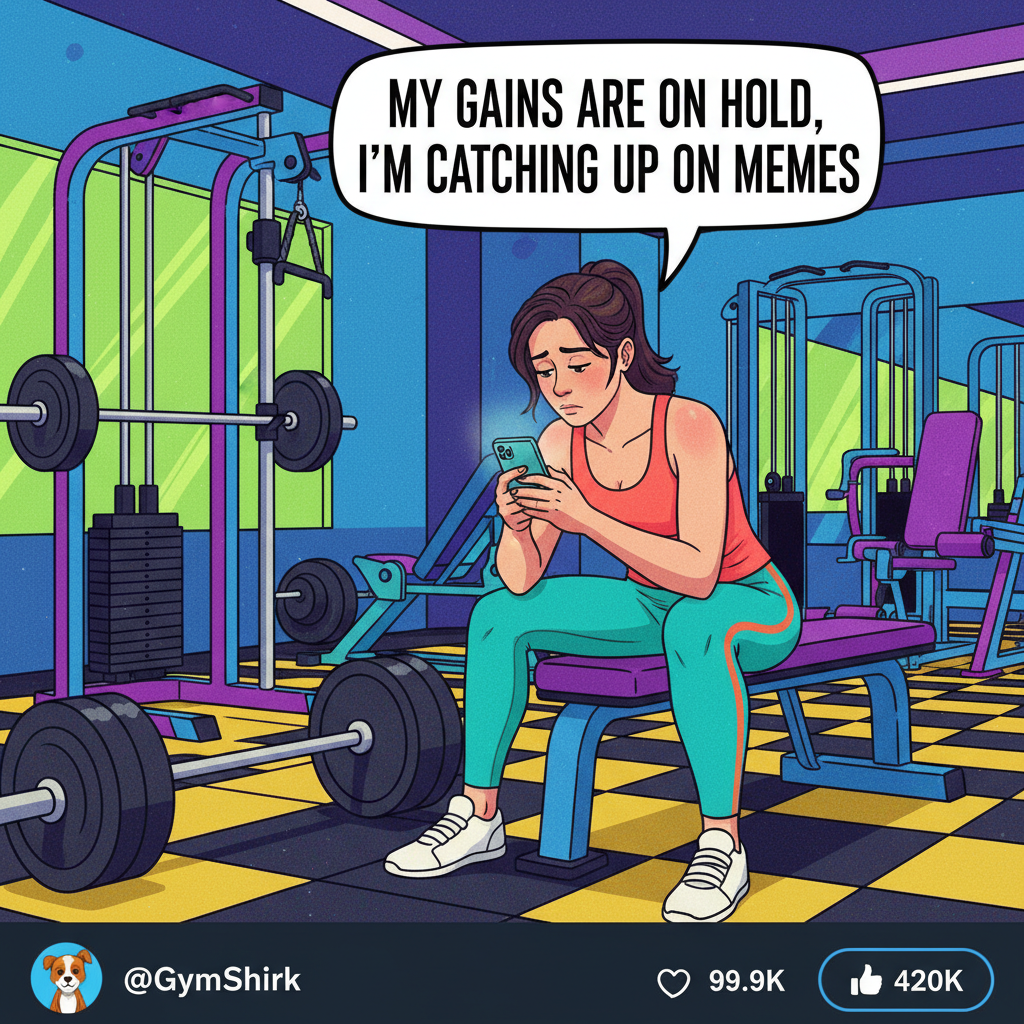 My 'gym buddy' is just me staring at my phone between sets. #FitnessGoals