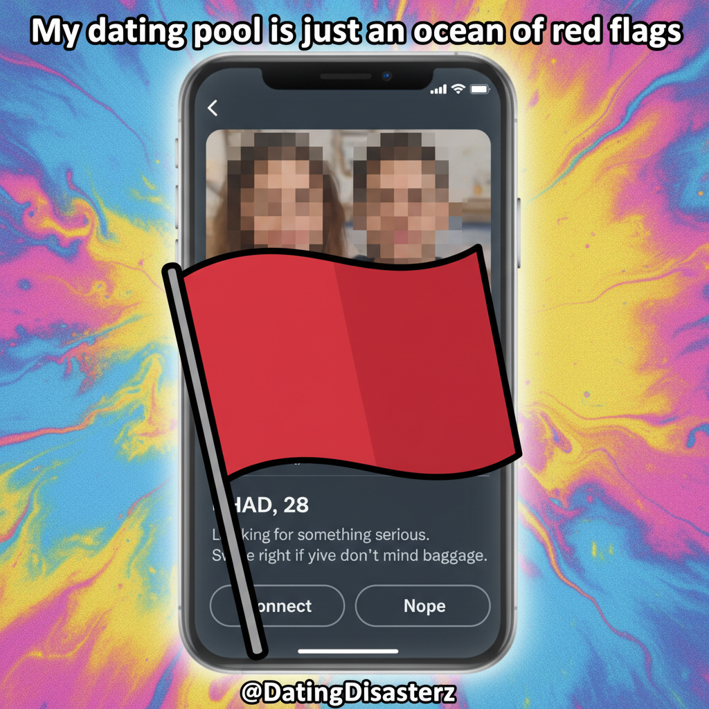 Matched with someone who only posts pics with their ex. Swipe left on red flags! 🚩