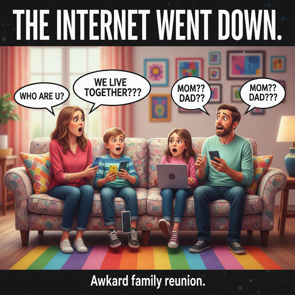 When the WiFi goes down and you remember what your family looks like. 😱