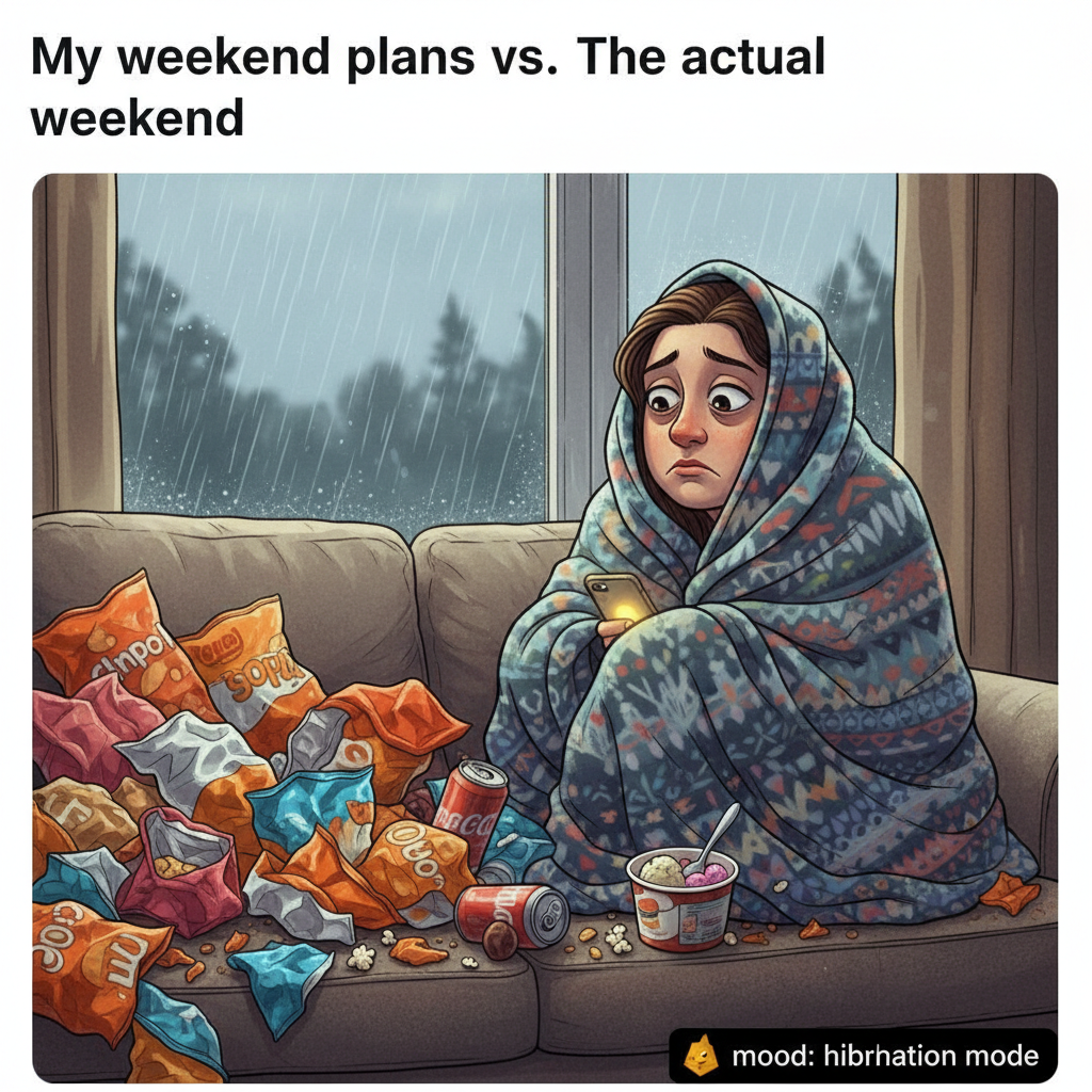 Seasonal depression hitting so hard I'm considering hibernating with a bag of chips.