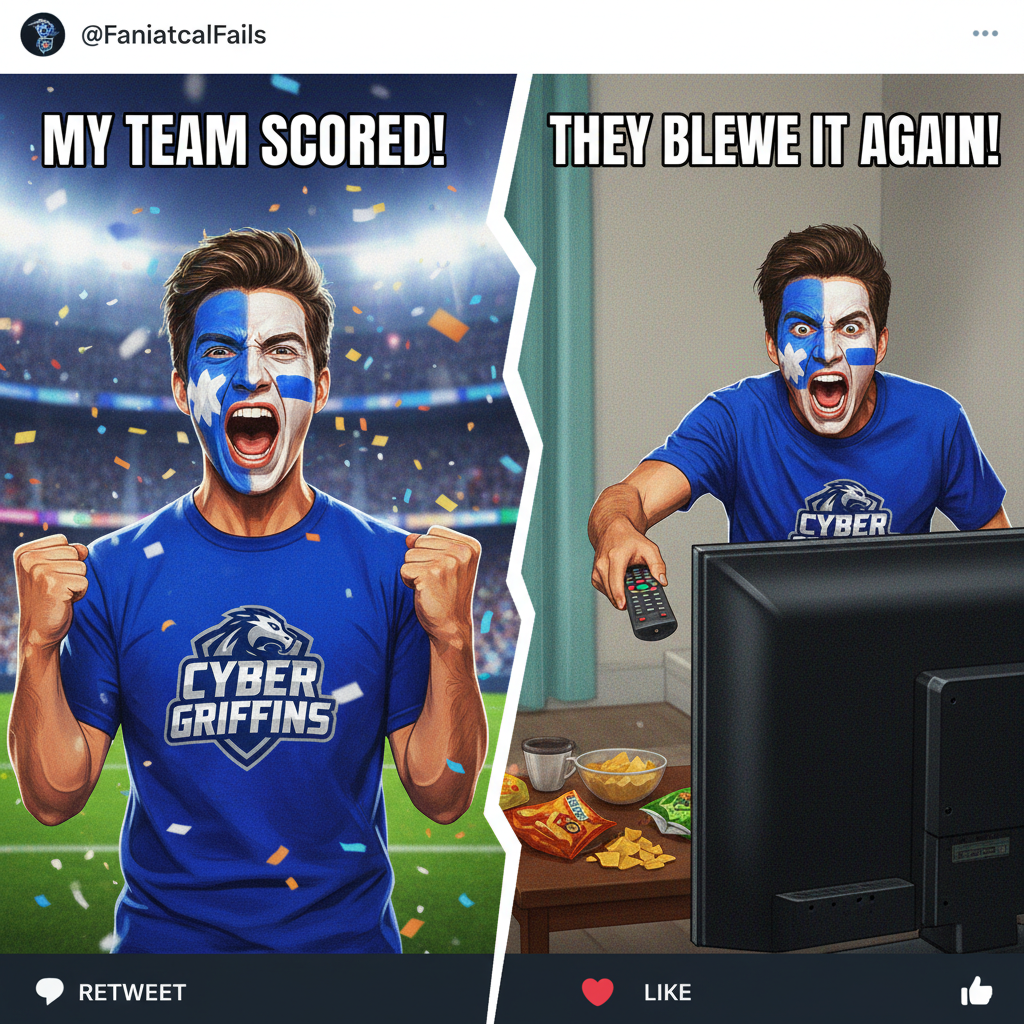 My team scores: 'WE ARE THE CHAMPIONS!' My team misses: 'FIRE EVERYONE! THIS IS A DISGRACE!'
