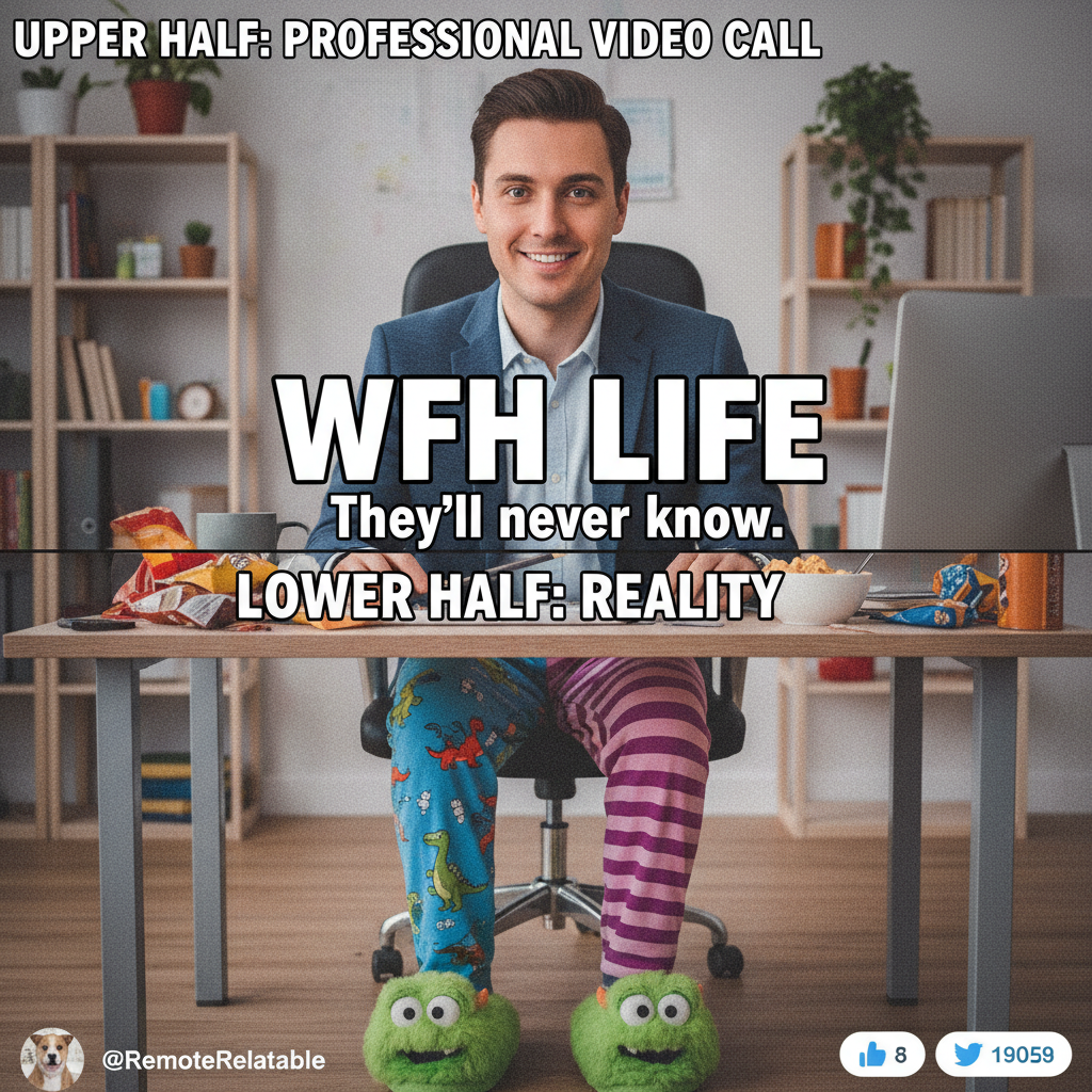 My WFH uniform: business on top, pajama pants and questionable life choices on the bottom.