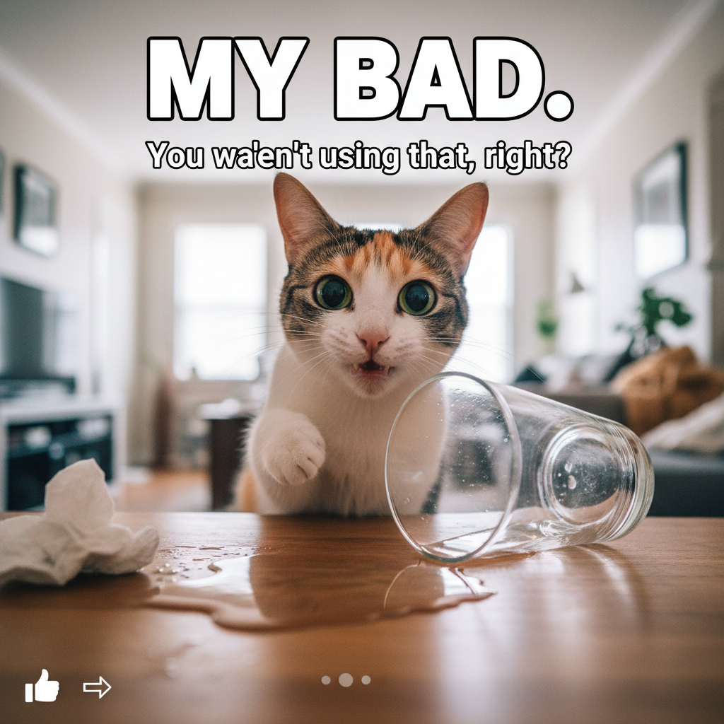 My cat just stared at me while knocking my water glass off the table. Zero regrets in those eyes. #PetLife