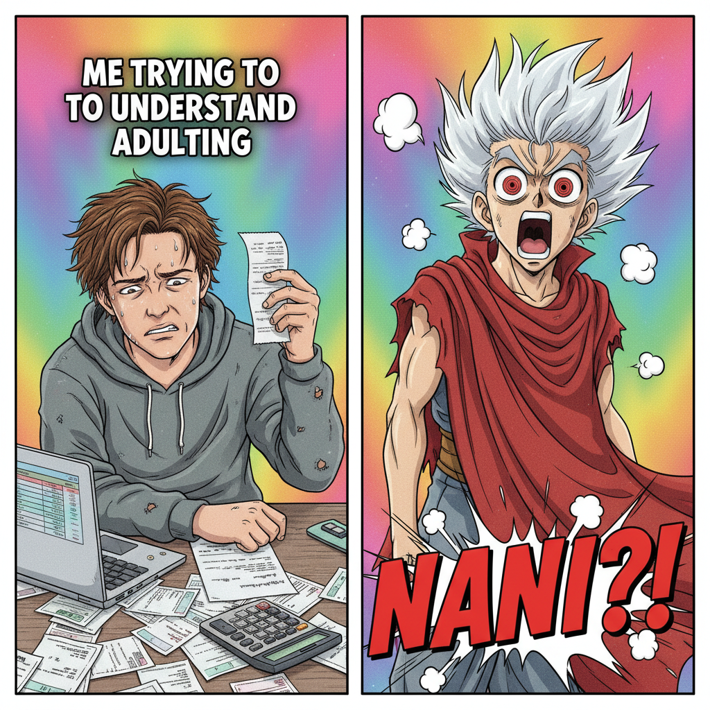 Me trying to adult vs. my brain screaming 'NANI?!' at every minor inconvenience. #AnimeInRealLife