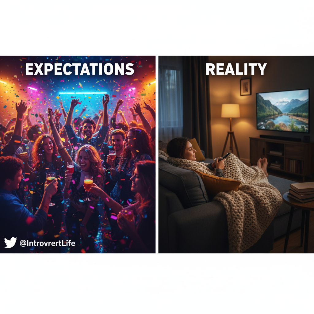 Extrovert: 'Let's go to that huge party!' Introvert: 'My couch and I have plans.'