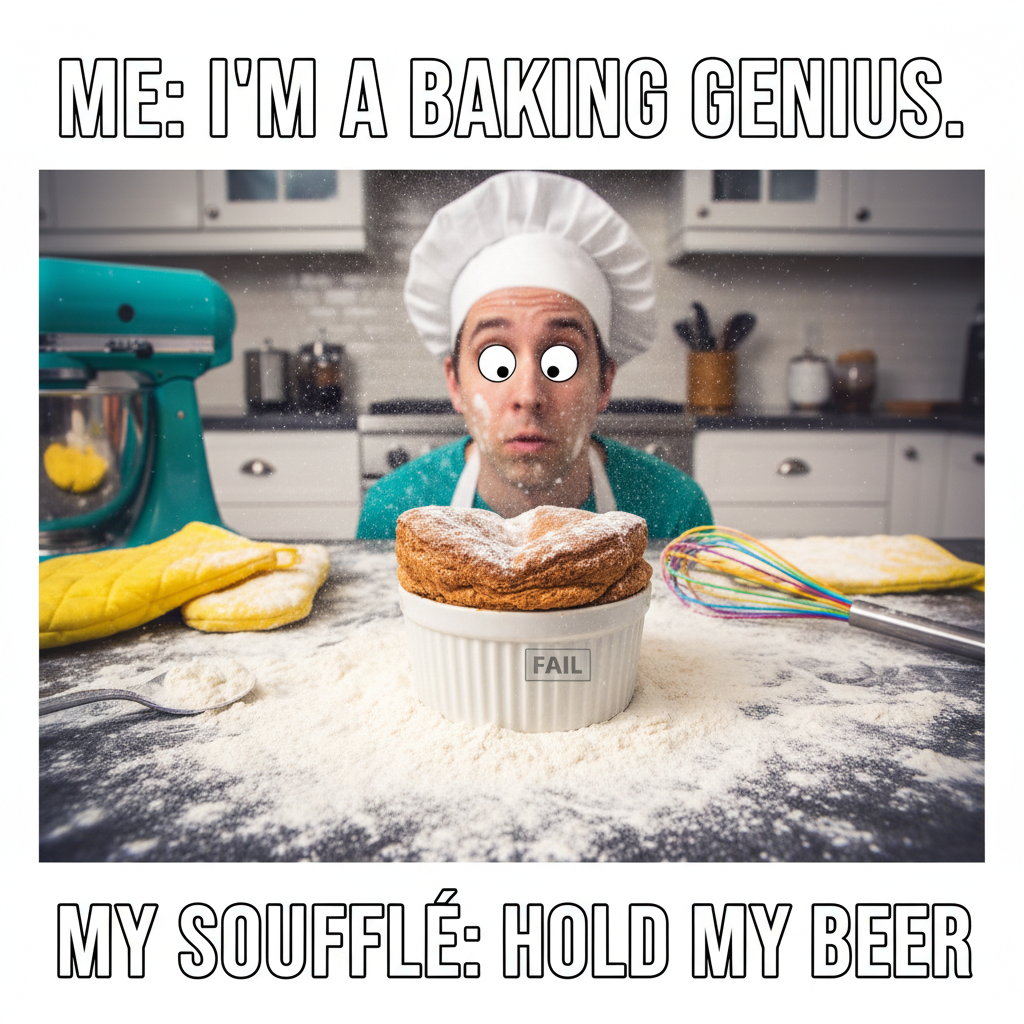 Tried to make a soufflé. Now my kitchen looks like a crime scene involving flour.