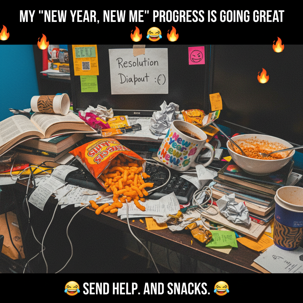 My New Year's resolution was to be more organized. My desk currently looks like a crime scene.