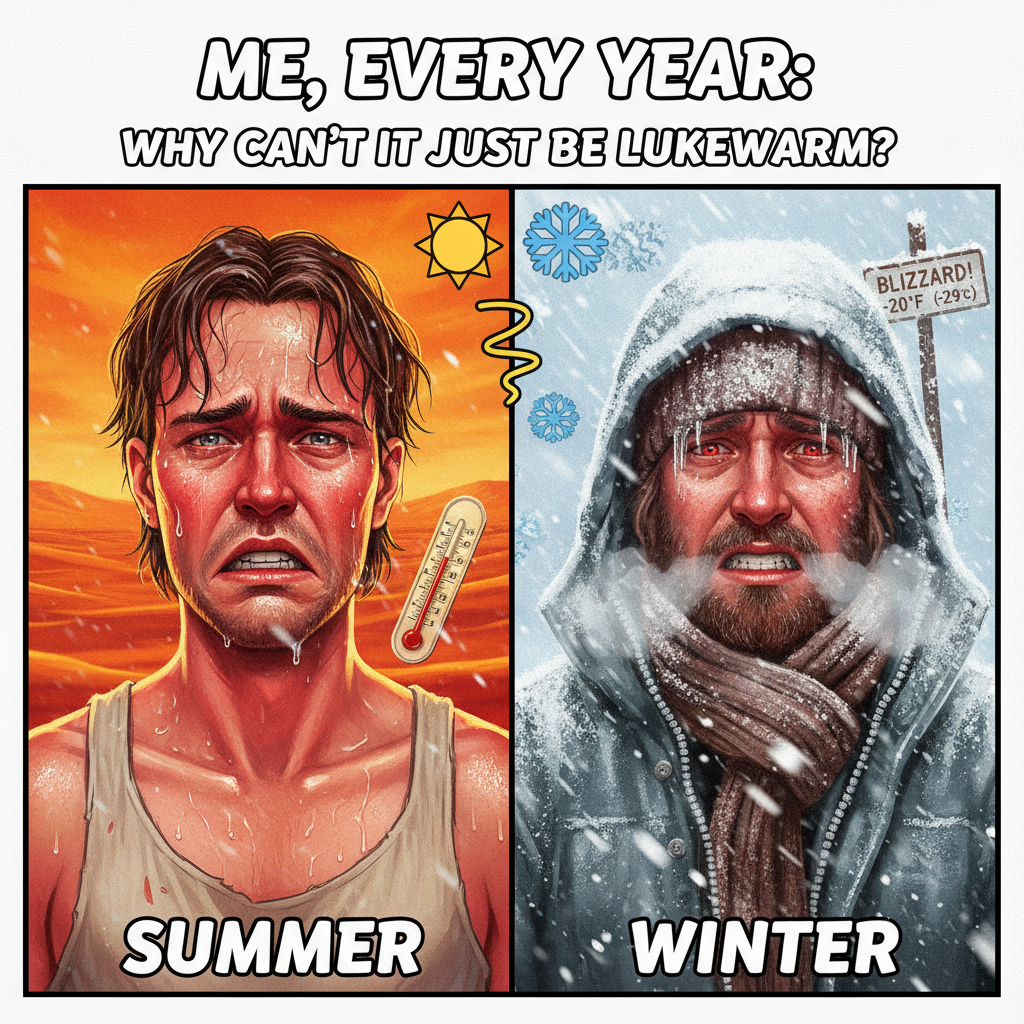 It's either 100 degrees or snowing sideways. There is no in-between. Send help (and a blanket).