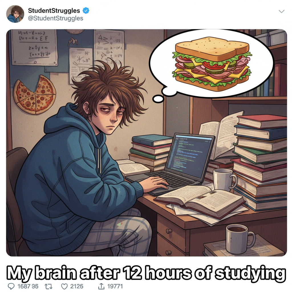 My brain during exams: 'Is the square root of 4... a sandwich?'