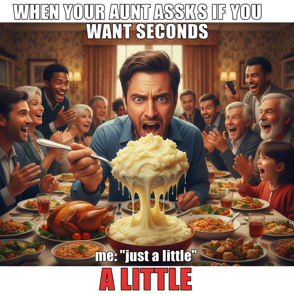 Aunt Carol just asked if I'm 'still single.' The mashed potatoes are my only comfort now.