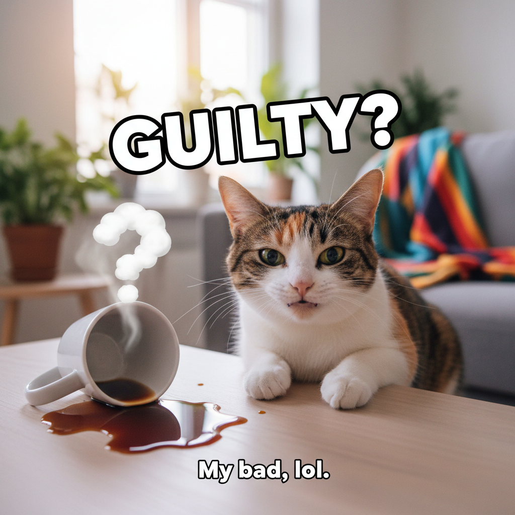 My cat just knocked over my coffee cup while staring me dead in the eyes. Power move.