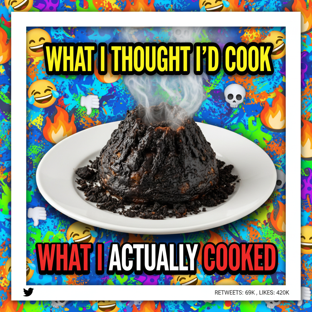 My 'gourmet' meal looks like a crime scene. Send help. #CookingFail