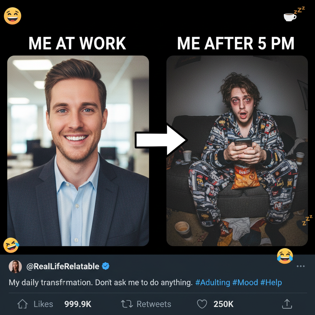 Me on a Zoom call vs. me 5 seconds after hanging up. The WFH struggle is real.