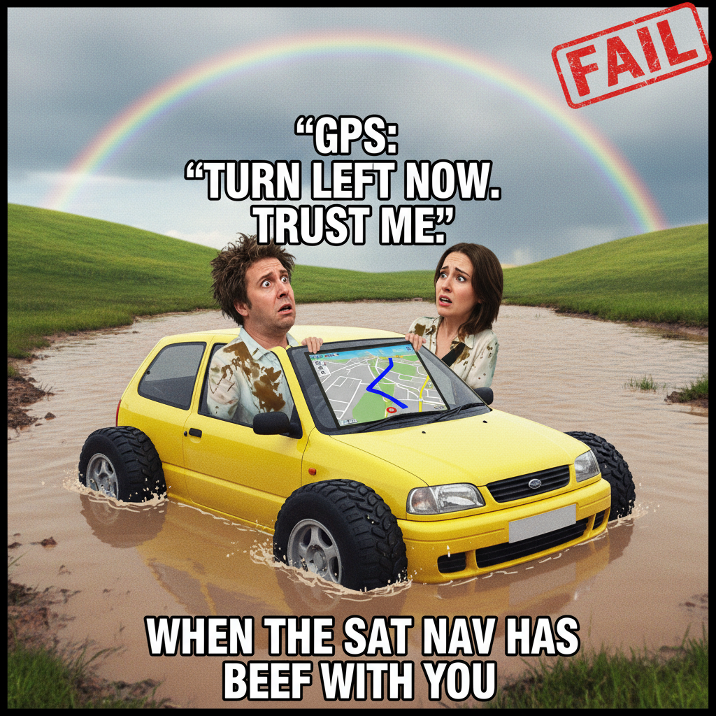GPS told me to turn left into a lake. My co-pilot said 'DO IT!'. We're no longer friends. #RoadTrip