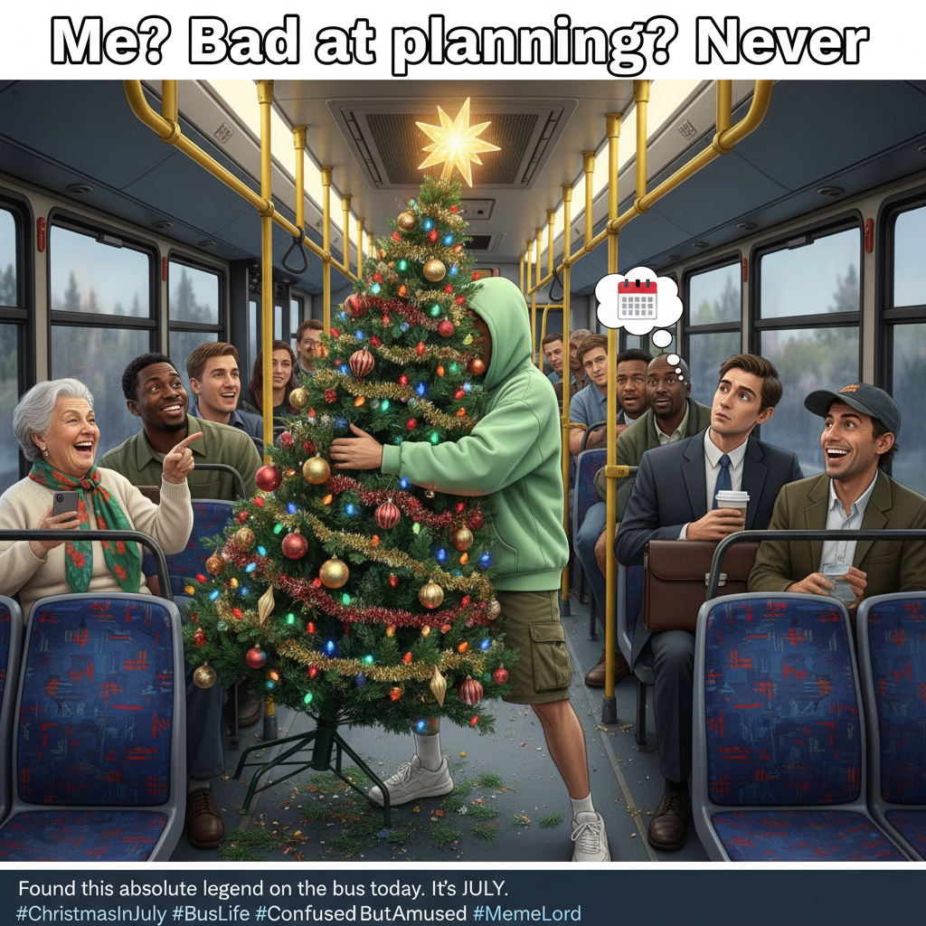 Someone just brought a full-sized Christmas tree onto the bus. It's April. I have questions. #PublicTransport