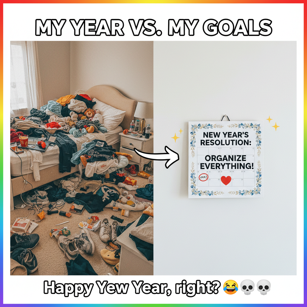 My New Year's resolution was to be more organized. My room currently looks like a tornado hit it.