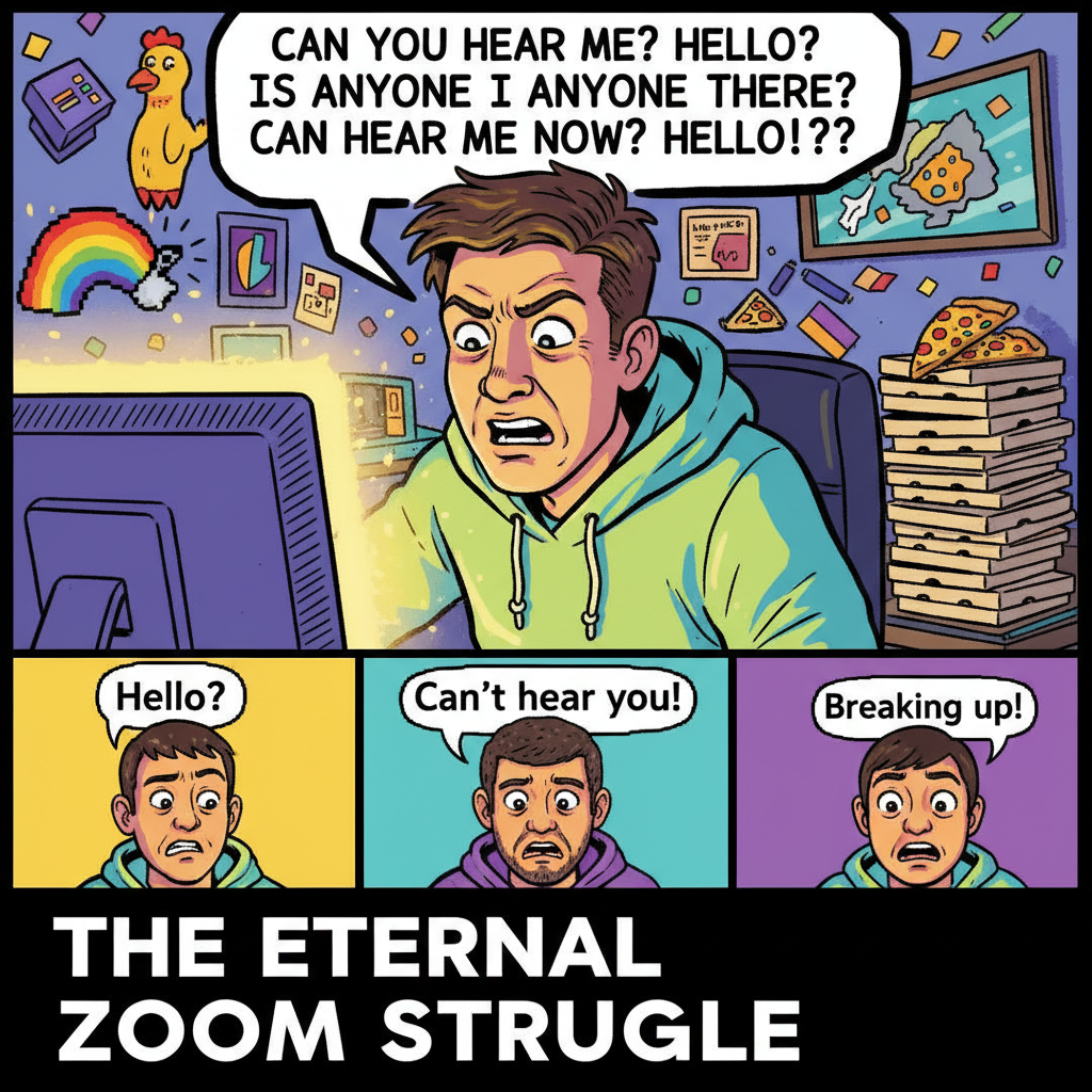 Zoom meeting: 'Can everyone hear me?' *Silence* 'Is my mic on?' *Still silence* 'Helloooo?'