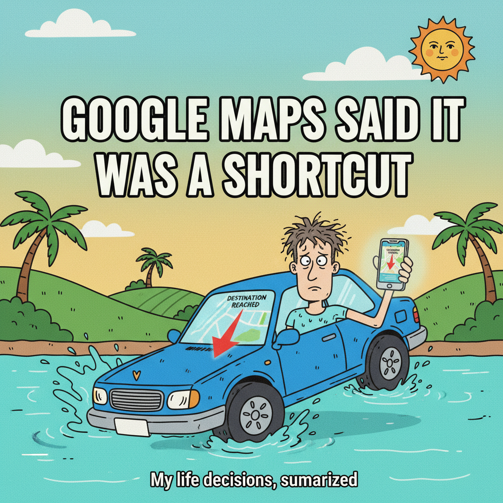 My GPS said 'turn left now' into a lake. We're still drying out.