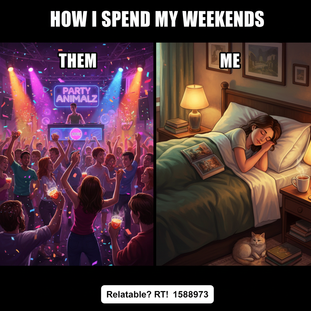 Extrovert: 'Let's go out!' Introvert: *already in bed by 8 PM*