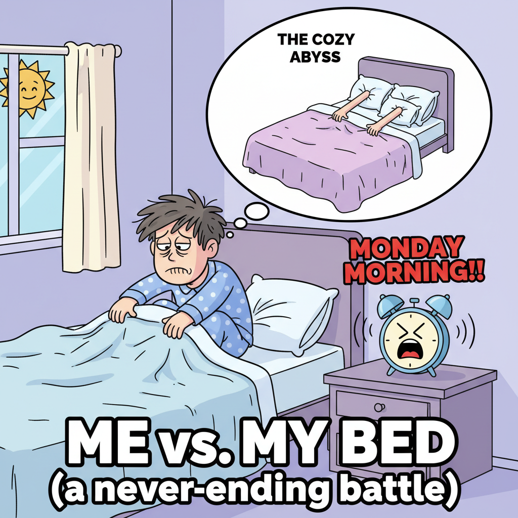 Monday morning mood: My bed is calling me back louder than my alarm.