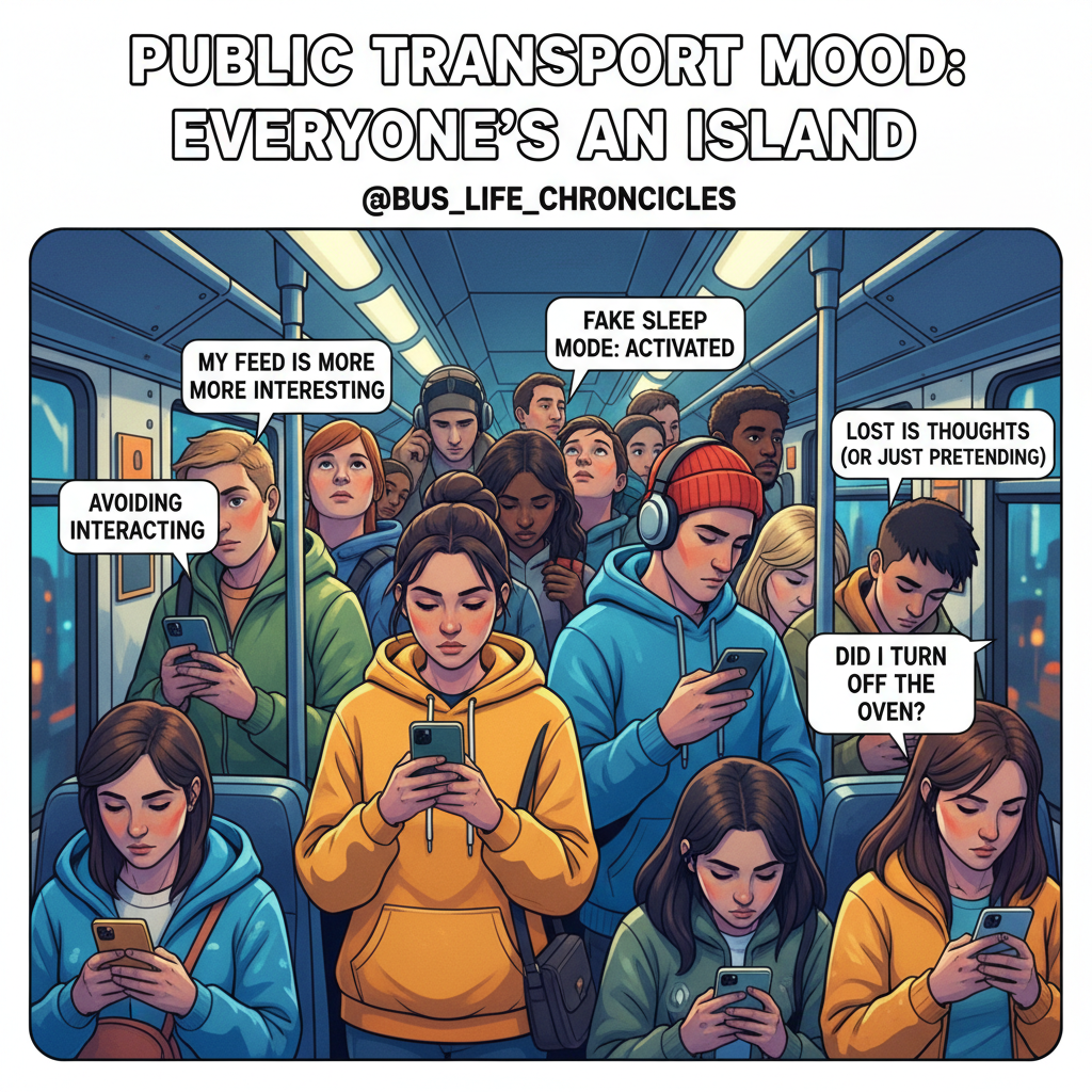 Public transport is just a social experiment to see how many people can avoid eye contact.