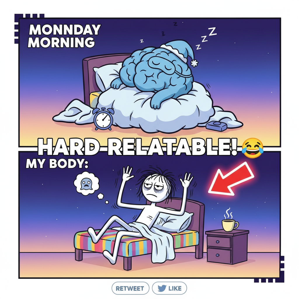 Monday morning: My brain is still in weekend mode, but my alarm clock has other plans. 😴