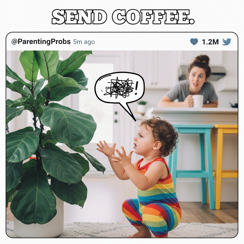 My toddler just explained the plot of Frozen to a houseplant. This is my life now.