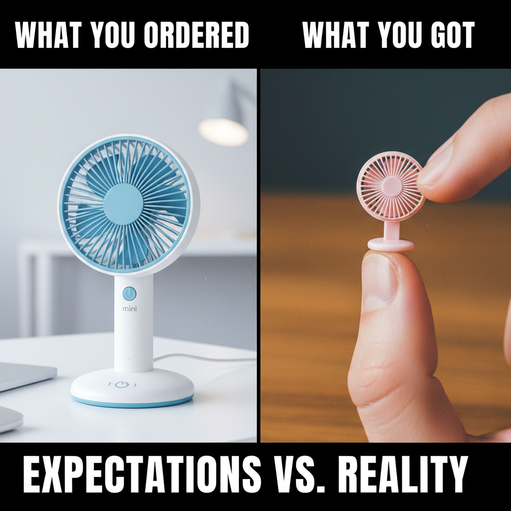 Ordered a 'mini' fan online. Got a fan for a dollhouse. My expectations vs. reality.