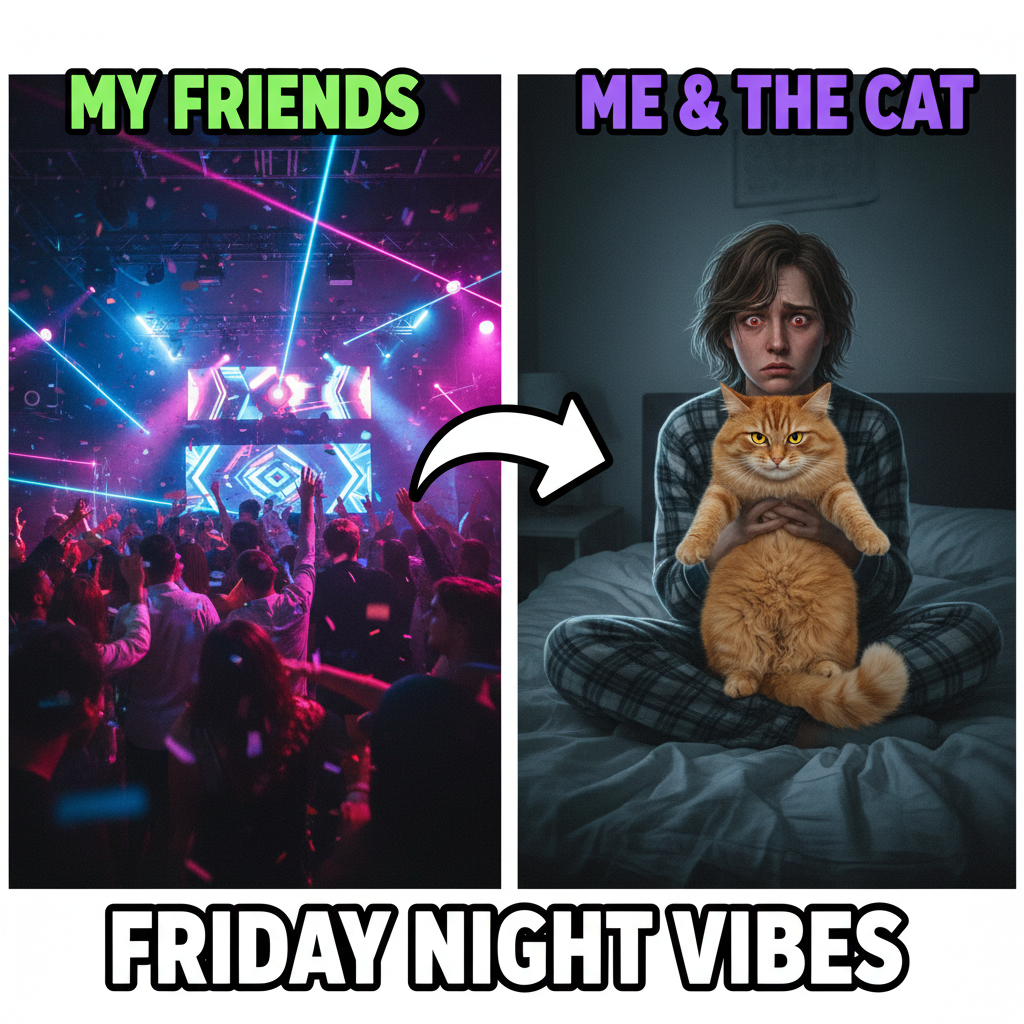 Friday night plans: clubbing. Friday night reality: arguing with my cat about bedtime.