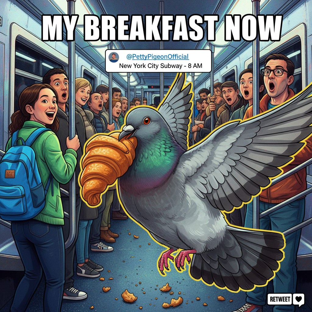 Just witnessed a pigeon steal a whole croissant on the subway. My hero.