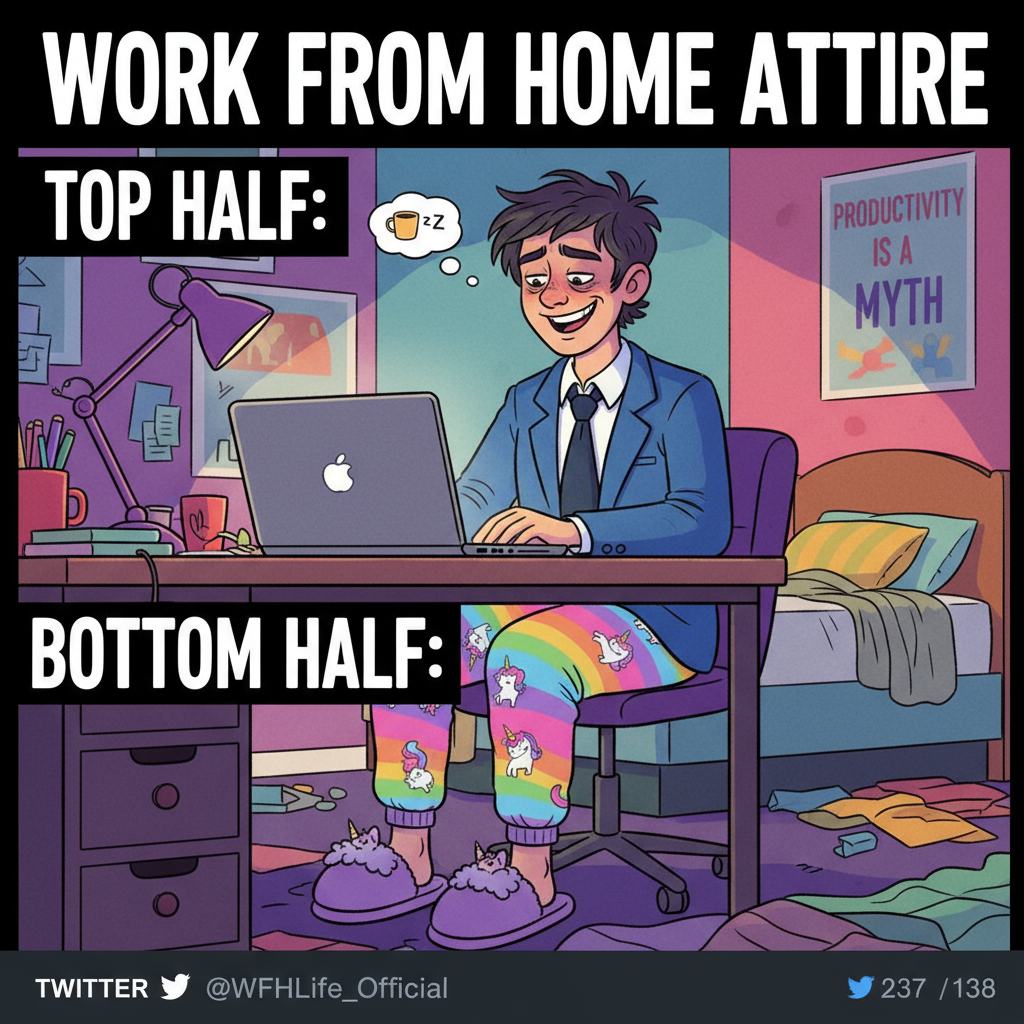 My WFH uniform is 50% pajamas, 50% existential dread.